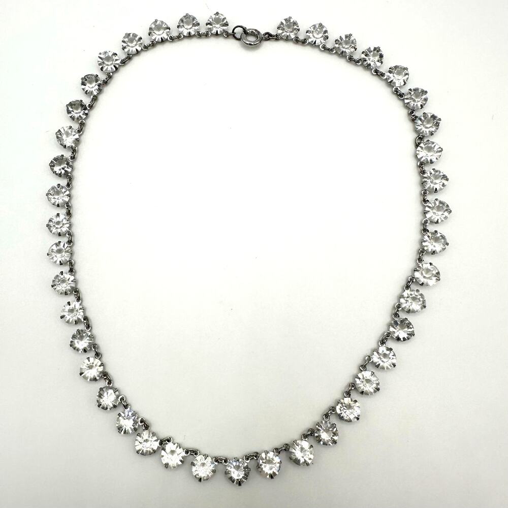 Antique Art Deco 1930s silver tone clear glass 7mm crystals rivière 15” necklace
